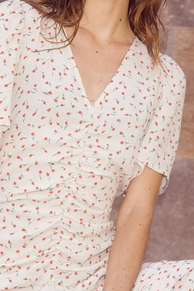 Sloane Kleid Creme/Rot Mini-Blume
