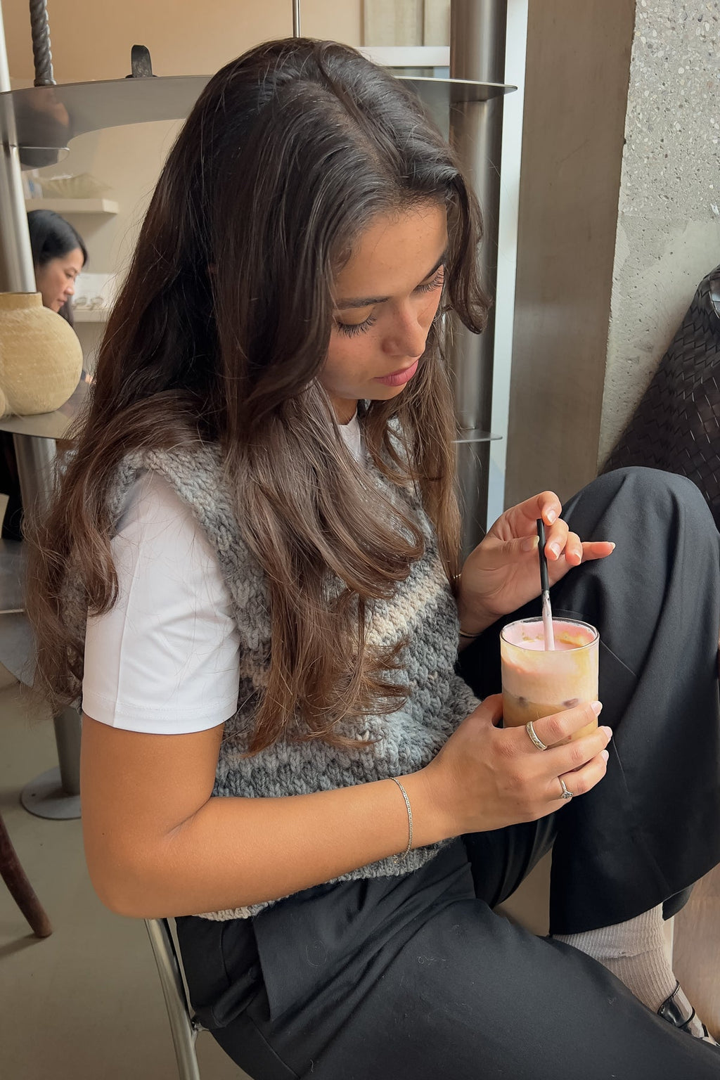 Gio Strickweste Hellgrau meliert