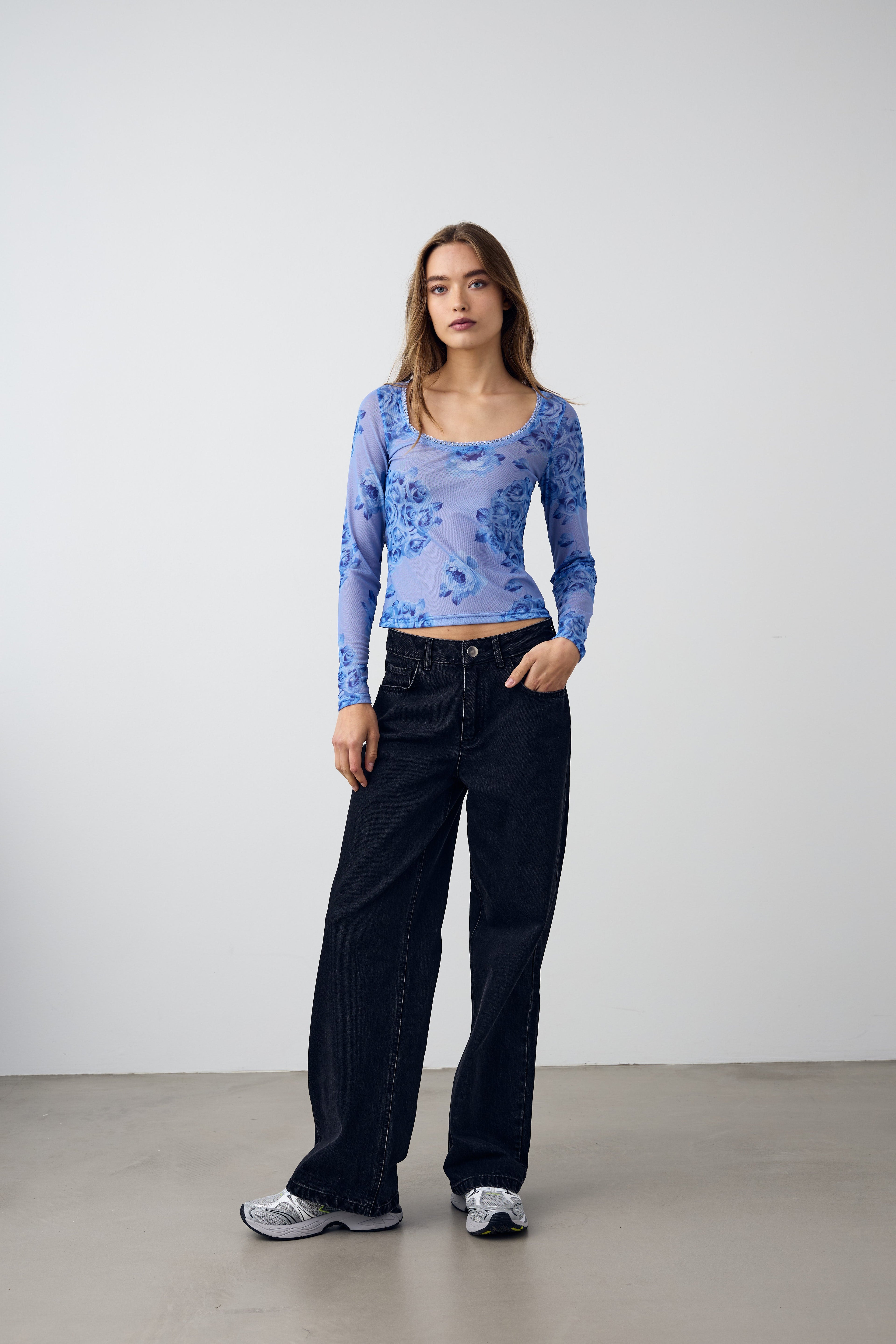 Kilea Top LS Tobi Blau Print