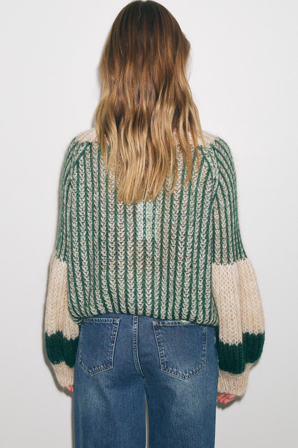 Liana Strickpullover Beige/Flaschengrün