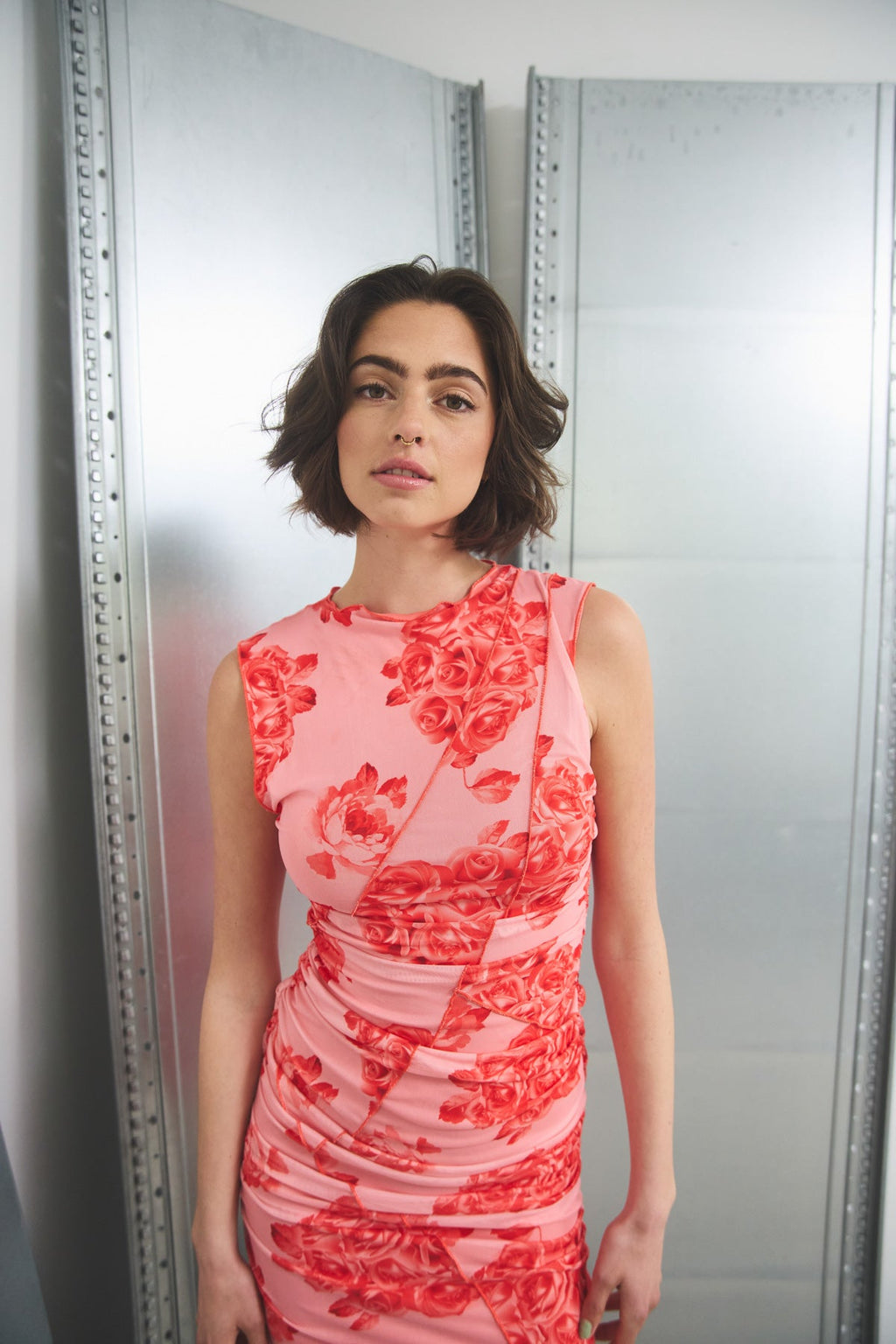 Sutton Kurzarmkleid mit Rosenmuster