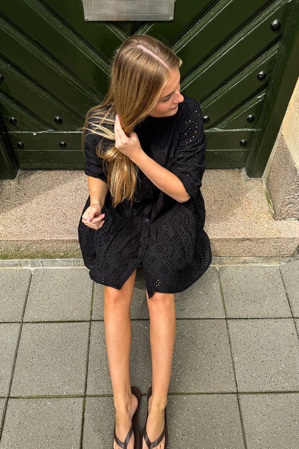 Imogene Kleid Baumwolle Anglaise Schwarz