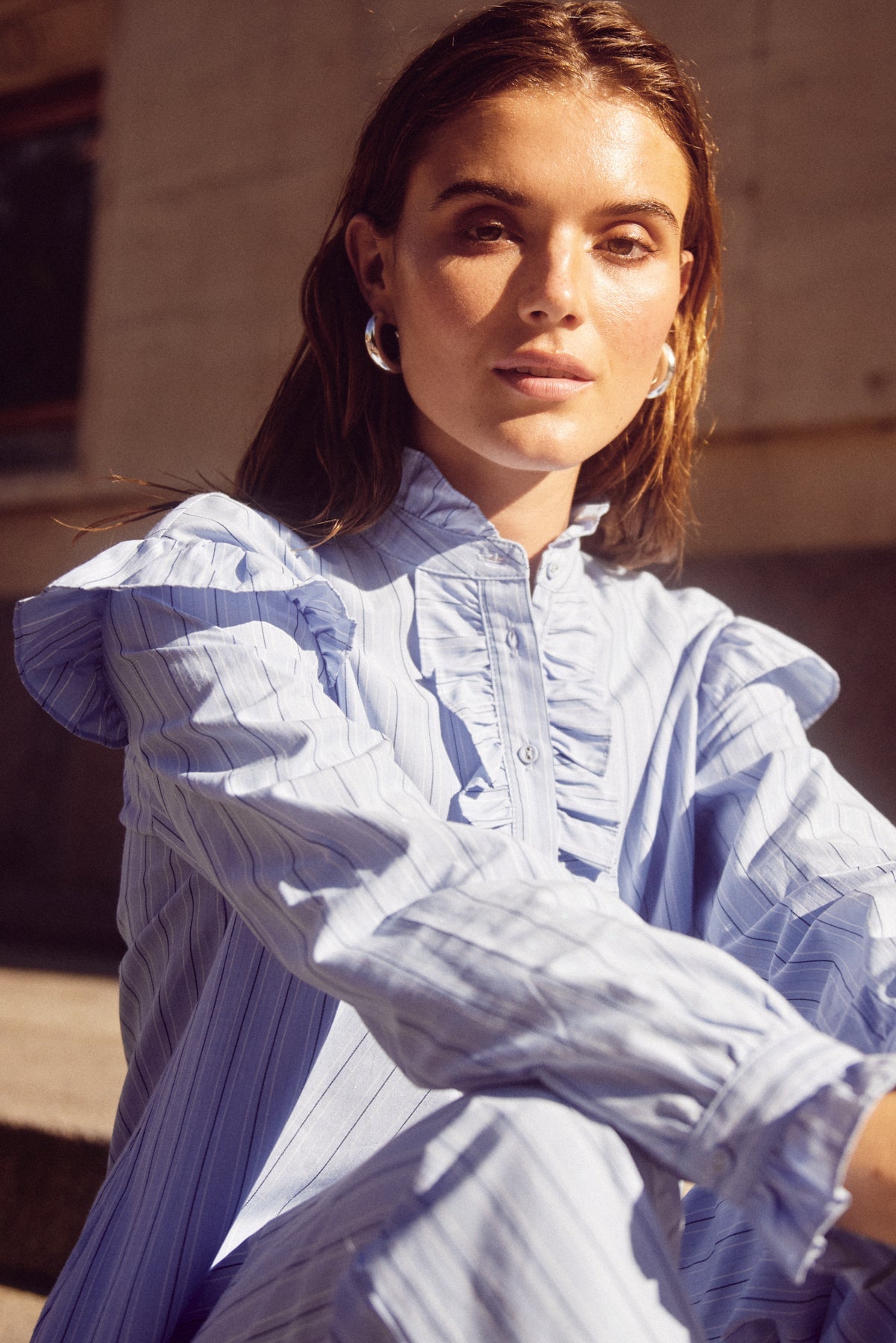 Sally Bluse Hellblau Gestreift