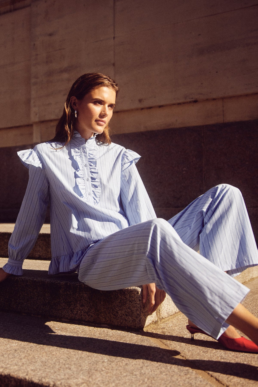 Sally Bluse Hellblau Gestreift
